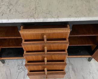 Marble Top Cadenza/ Cabinet Red Oak with Crepe Myrtle Drawer Pulls by J.T. Gates