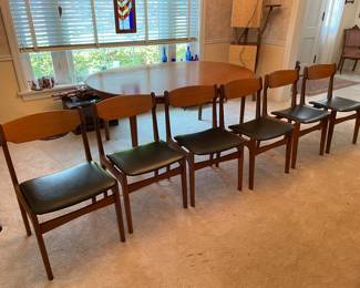 Mid Century Modern Danish Teak Wood Dining Table with 6 Chairs - Includes One Leaf and Pads $3000.00