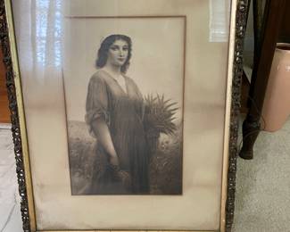 1800s Collotype Ruth Harvesting Wheat Framed Print