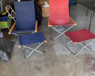 Mid Century Modern NY Folding Lounge Rocking Chair and Ottoman by Takeshi Nii, Japan