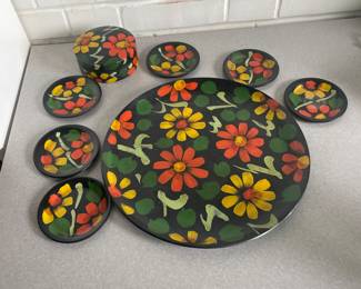 Vintage Retro Floral Serving Tray & Coaster Set