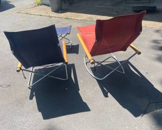 Mid Century Modern NY Folding Lounge Rocking Chair and Ottoman by Takeshi Nii, Japan