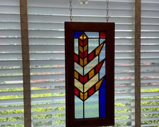 Wood Frame Stained Glass Window Panel