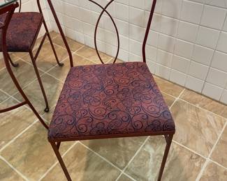 Vintage Woodard Style Wrought Iron Patio Set Glass Top Table with 4 Chairs