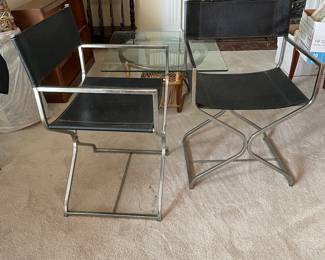 Vintage Modernist Chrome and Faux Leather Directors Style Chairs