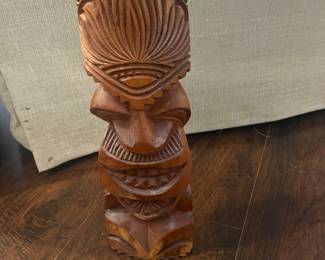 Vintage Hand Carved Hawaiian Tiki Statue Solid Wood Signed