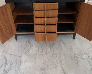 Marble Top Cadenza/ Cabinet Red Oak with Crepe Myrtle Drawer Pulls by J.T. Gates