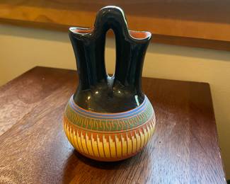 Native American Navajo Dine Made Clay Vase, Artist Signed C. Sam, 2017, Etched