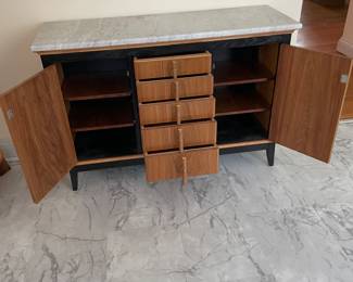 Marble Top Cadenza/ Cabinet Red Oak with Crepe Myrtle Drawer Pulls by J.T. Gates