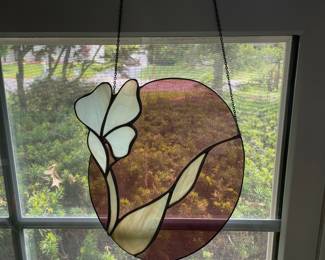 Round Flower Stained Glass Window Panel