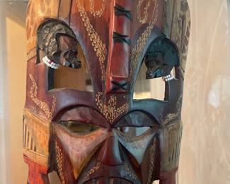 Wooden Tribal Mask, Hand Carved wit Beaded Work