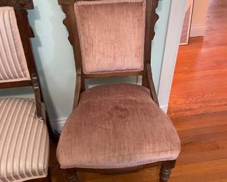 Antique Carved Wood Pink Velvet Accent Chair