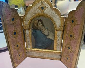 Florentine Icon Gold Gilt Triptych Italy Madonna Child Mary Jesus