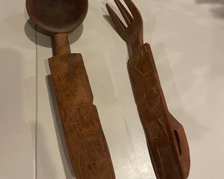 Vintage African Wooden Spoon & Fork Wall Art