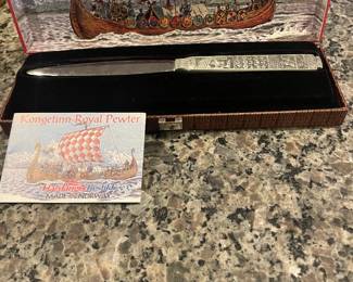 Vintage Konge Tinn Royal Pewter Letter Opener Viking Norway In Original Box