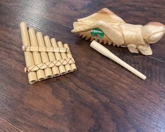 Pan Flute and Wood Cricket Guiro Rasp Percussion Instrument