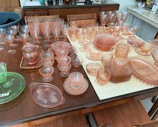 pink and green depression glass