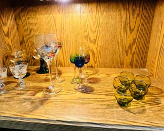 Italian Stemware, Aperitif Green, Blue, Amethyst 
Gold Trimmed Glass