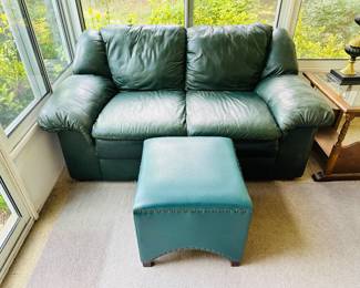 Lovely Green Loveseat and Ottoman