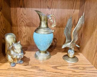 Brass Figurines and Pitcher