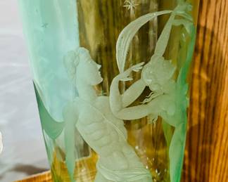 Green Lead Crystal Frosted Vase