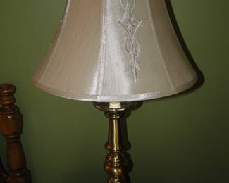 Brass table lamp, with decorative shade