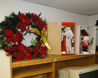 Floral Christmas wreath, and we have a few German Santa's as well