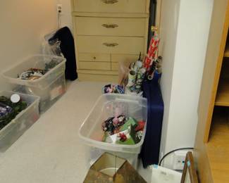 Nice vintage dresser, and lots of Christmas wrapping paper and other fun items too