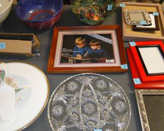 Cut glass plate and picture frames too