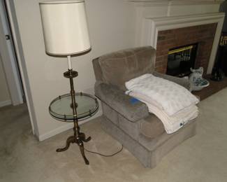 Glass and brass floor lamp