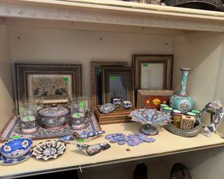 Vintage persian enamel and marquetry objects