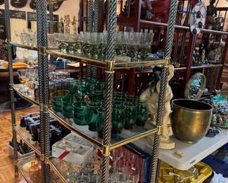 Two Brass and Metal Glass Shelves