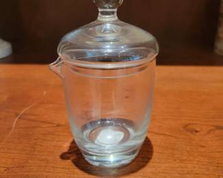 Vintage Clear Glass Condiment Lidded Jar Creamer Honeypot 