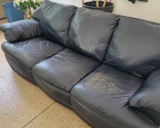 Blue Leather Couch ( Does Show Some Wear On The Seat But Is Super Comfy 
