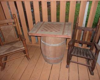 Child's Rockers, Barrel w/Checkerboard Top/Checkers