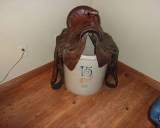 15 Gallon RED WING Churn w/Handles, Great Western Saddle