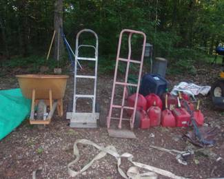 Wheelbarrow, Gas Cans, etc
