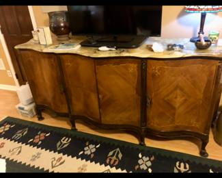 Green onyx mable topped gorgeous wood inlaid sideboard