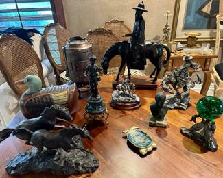 Genuine sculptures and signed artwork. Original Pepe Mendoza bronze tray dish. Franklin Mint statue and more.