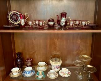 Hand blown glass tea set, USSR tea sets, and more 
