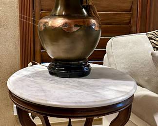 Marble top side table and lamp