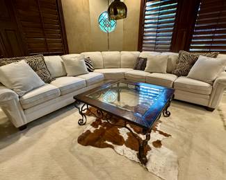 Sectional Couch, table, rugs, and lamp