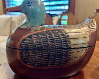 Beautiful vintage duck box with vibrant pastel colors 