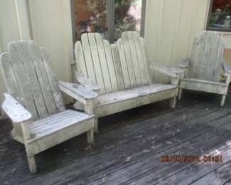 Adirondack wood chairs and bench (needs repainting as current paint is peeling)