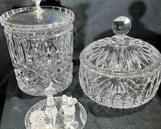 Vintage Biscuit Jar, Lidded Candy Dish and Swarovski Retired Starter Set