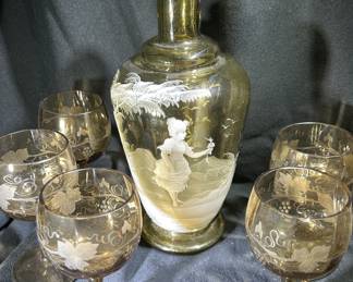 Art Glass Decanter and Glass Set