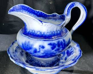 “Flow Blue” Gravy Boat and Saucer