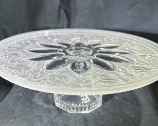 Toscany Crystal Glass Cake Stand on Pedestal, Frosted Floral Design
