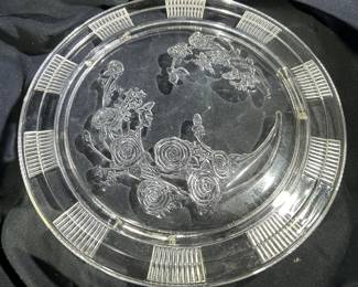 Vintage Federal Depression Glass Sharon Cabbage Rose Cake Plate
