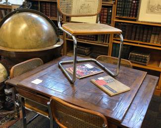 Chrome base oak, top refractory table and four Marcel Breuer chairs by Stendig 